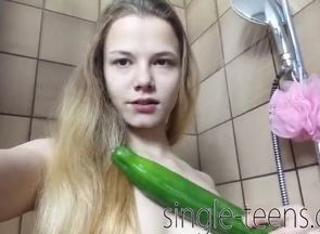 18yo bony german damsel pokes cucumber